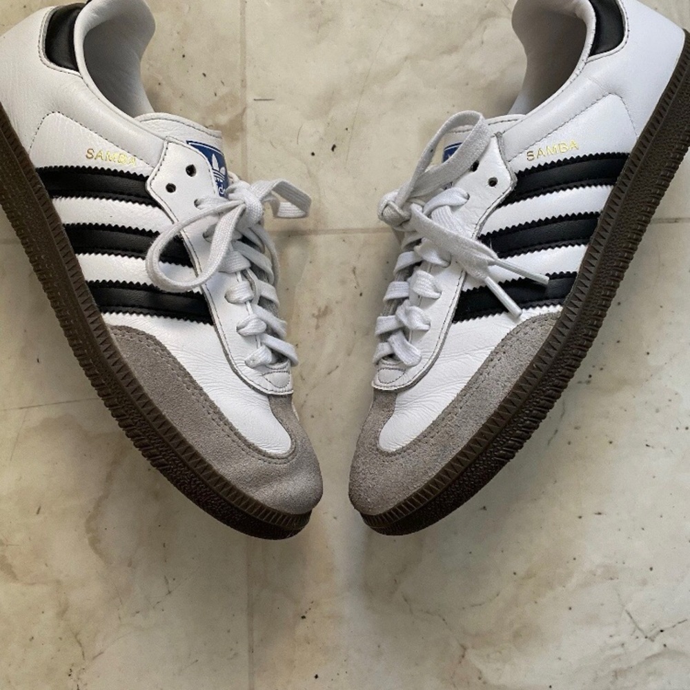 $100 Adidas Samba OG Black White Leather Grey Suede Sneakers Size 6.5 - Picture 5 of 13